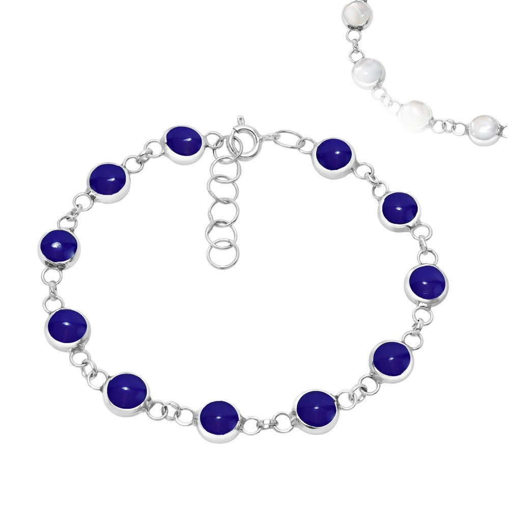AeraVida 2 In 1 Simulated Blue Lapis-Lazuli & Mother of Pearl .925 Sterling Silver Tennis Bracelet