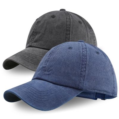 2 Pack Baseball Caps Golf Dad Hats,Ajustable Vintage Washed Cotton Ball Cap for Men Women(Navy Blue+Black)