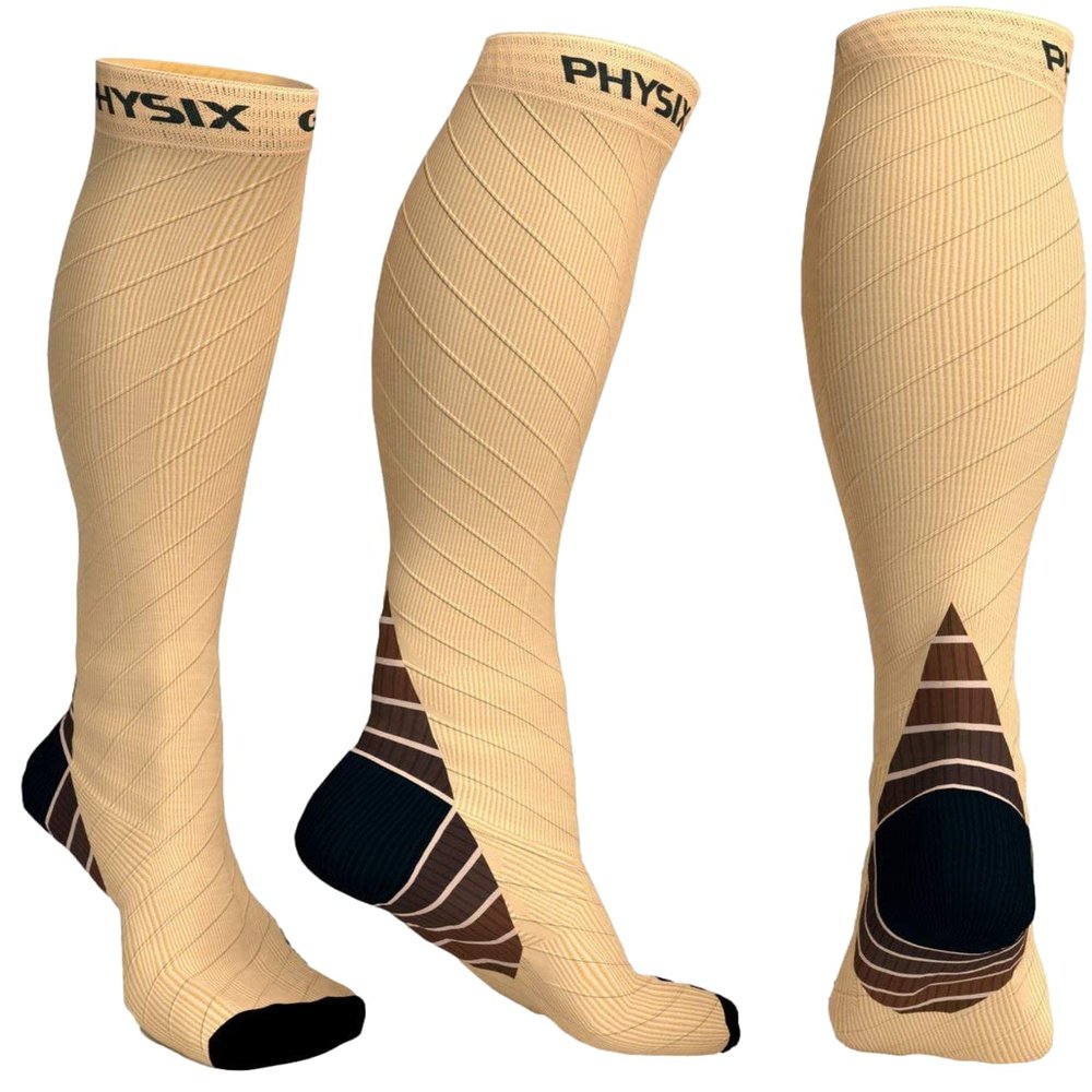 Physix Gear Compression Socks - Best Men & Womens Compression Socks for Circulation, Running, Nurses, Athletic Use Sock Compression, Blood Pressure Socks, Calcetines de Compresion, Nude/Beige, XXL
