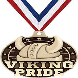 Viking Pride Medals, 2" Gold Viking Pride Mascot Medal Award with Free Custom Engraving 100 Pack