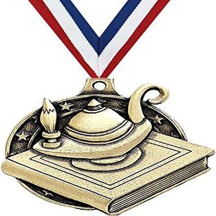 Academic Medals, 2" Gold Lamp of Learning Education Medal Award with Free Custom Engraving 50 Pack Prime