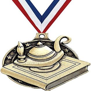 Academic Medals, 2" Gold Lamp of Learning Education Medal Award with Free Custom Engraving 50 Pack Prime