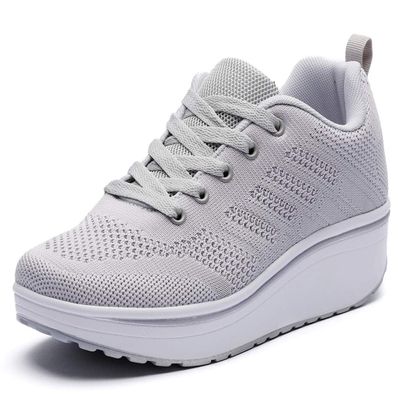DADAWEN Women's Slip On Breathable Mesh Walking Tennis Shoes Lightweight Comfort Wedge Platform Casual Sneakers for Gym Travel Work Gray US Size 10