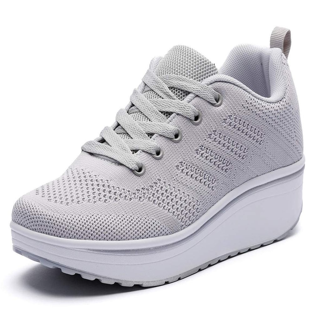 DADAWEN Women's Slip On Breathable Mesh Walking Tennis Shoes Lightweight Comfort Wedge Platform Casual Sneakers for Gym Travel Work Gray US Size 10