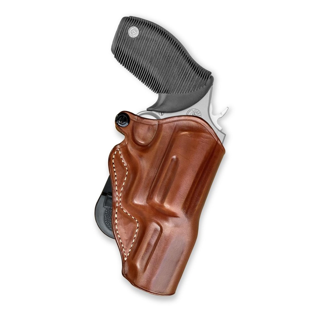 Masc Premium Leather OWB Paddle Holster Open Top Fits Taurus Judge (Up to 3" cyl) 4510 Steel Frame .410GA/45LC 3" Barrel, Right-Hand Draw, Brown #1062#