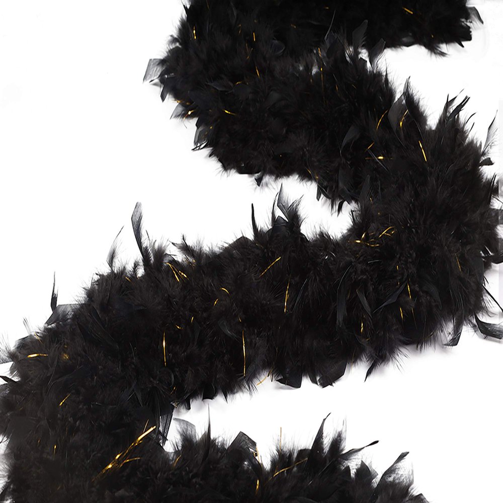 ZUCKER Chandelle Feather Boa with Lurex  Heavy Boas 6 Ft- Christmas Decorations - Vibrant Holiday Home Decor - Costume Cosplay Accessory, Halloween Party, Carnival - Black/Gold