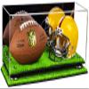Better Display Cases Acrylic Mini - Miniature (not Full Size) Football and Helmet Display Case with Mirror Case, Silver Risers and Turf Base (A019-SR) view 1