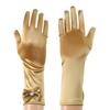 RUNHENG Kids Stretchy Satin Long Finger Dress Bowknot Gloves, 11.4 Inch (Gold) view 1