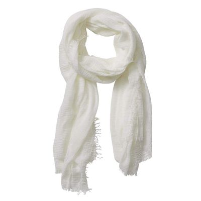 XRDSS Summer Cotton Blend Crinkle Vintage Soft Scarf with Fringed Edges 35" 70" (White)