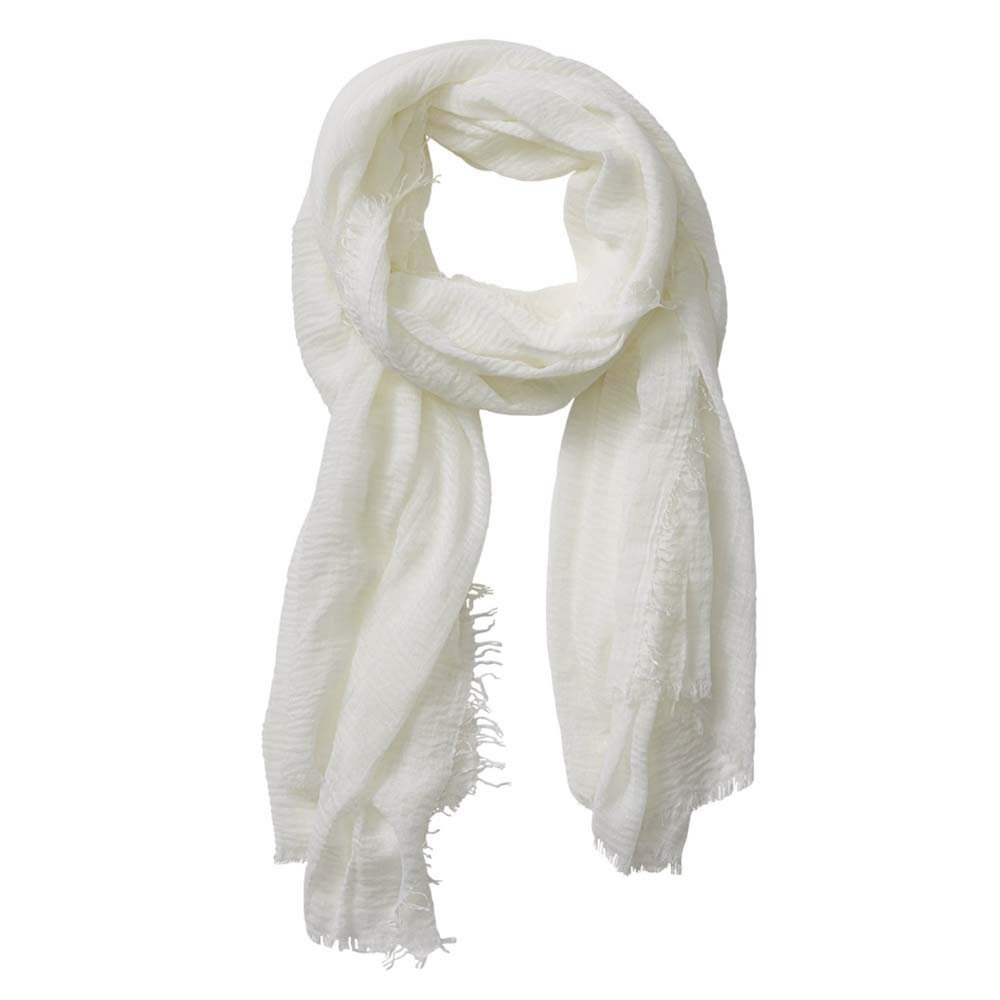 XRDSS Summer Cotton Blend Crinkle Vintage Soft Scarf with Fringed Edges 35" 70" (White)
