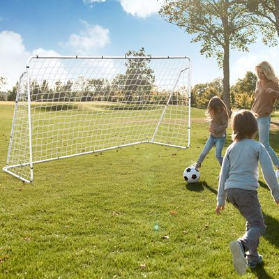 JungleA Portable Soccer Goals Set for Backyard for Kids Adults, 12x6 FT Outdoor Large Football Goal Set for Soccer Competition, Training, Game, with Net, Steel Post, Ground Stakes, Carrying Bag