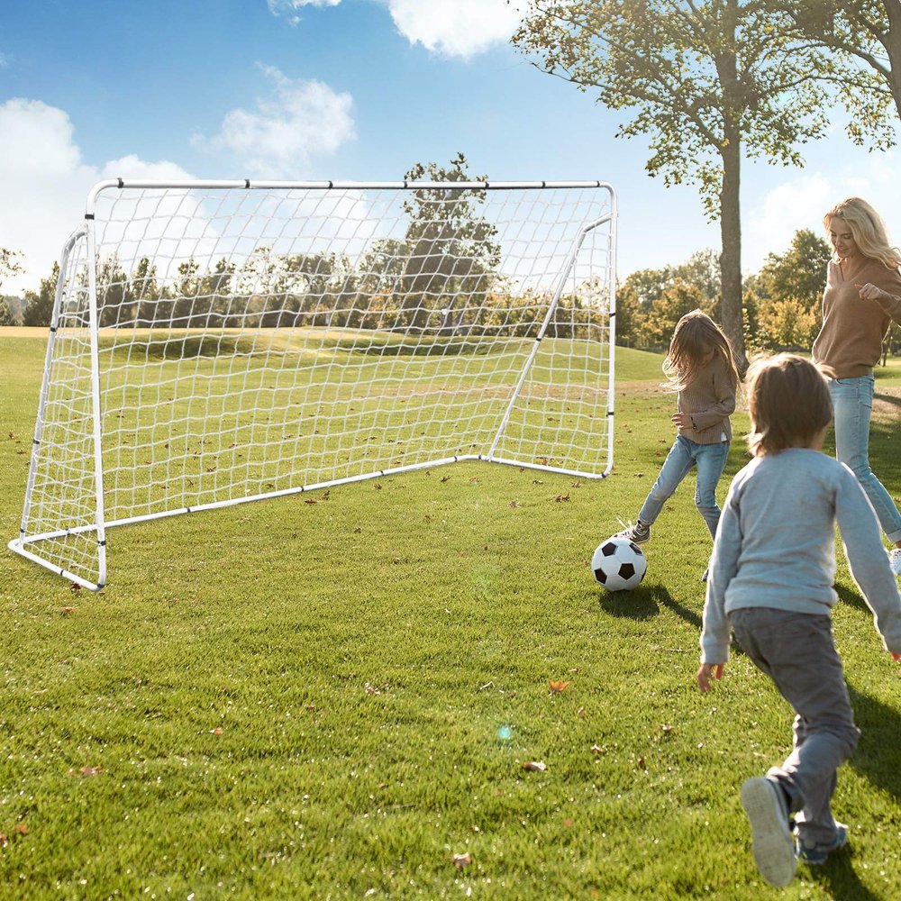 JungleA Portable Soccer Goals Set for Backyard for Kids Adults, 12x6 FT Outdoor Large Football Goal Set for Soccer Competition, Training, Game, with Net, Steel Post, Ground Stakes, Carrying Bag