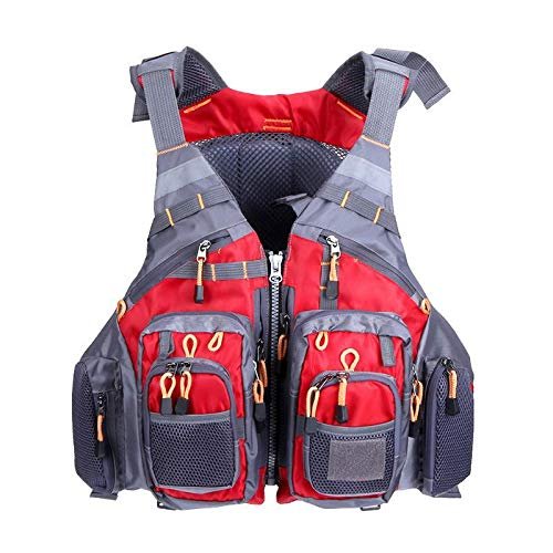 Fly Fishing Vest, Fishing Safety Life Jacket for Swimming Sailing Boating Kayak Floating Multifunction Breathable Backpack for Men and Women Vest/Kayak (Red, with Foam)