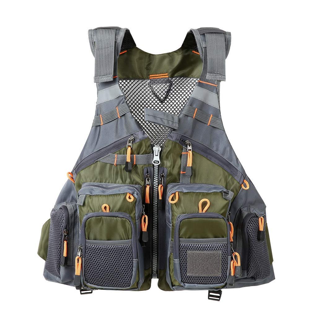 Fly Fishing Vest, Fishing Safety Life Jacket for Swimming Sailing Boating Kayak Floating Multifunction Breathable Backpack for Men and Women Vest/Kayak (Army Green, with Foam)