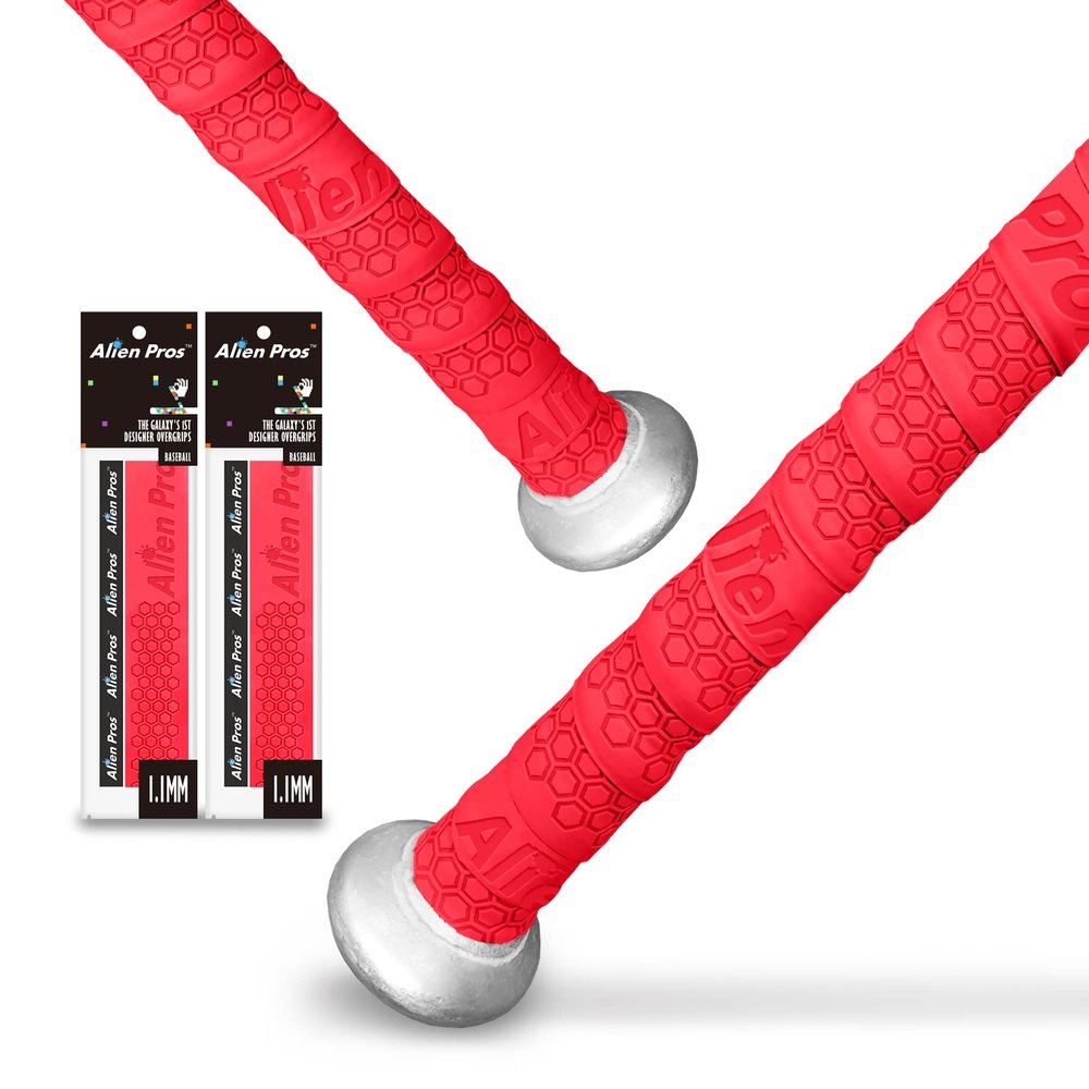ALIEN PROS Bat Grip Tape for Baseball 1.1 MM (2 Pack, Red) - Precut and Pro Quality Bat Tape - Wrap Your Bat for an Epic Home Run - Replacement for Old Baseball bat Grip