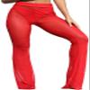 Awoscut Women See Through Sheer Mesh Pants Beach Swimsuit Bikini Bottom Cover up Party Club Elastic High Waist Wide Leg Pants D-red view 1