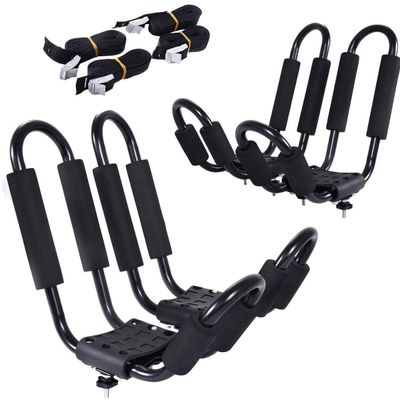 Goplus 2 Pairs Kayak Roof Rack, Universal Kayak Carrier J-Bar Rack with 4 Tie Down Straps, Canoe Boat SUP Surfboard Ski Board Rooftop Mount Rack on Car SUV and Truck Crossbar