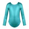 Freebily Girls Metallic One-Piece Dance Bodysuit Long Sleeves Gymnastics Ballet Dance Leotard Unitard Patent Leather Jumpsuit Lake Blue 3-4 Years view 1