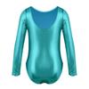 Freebily Girls Metallic One-Piece Dance Bodysuit Long Sleeves Gymnastics Ballet Dance Leotard Unitard Patent Leather Jumpsuit Lake Blue 3-4 Years view 2