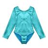 Freebily Girls Metallic One-Piece Dance Bodysuit Long Sleeves Gymnastics Ballet Dance Leotard Unitard Patent Leather Jumpsuit Lake Blue 3-4 Years view 3