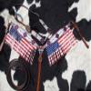 Showman American Flag Fringe Red Blue Rhinestone Concho One Ear Headstall Leather Breast Collar Set view 2