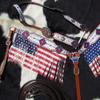 Showman American Flag Fringe Red Blue Rhinestone Concho One Ear Headstall Leather Breast Collar Set view 3