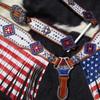 Showman American Flag Fringe Red Blue Rhinestone Concho One Ear Headstall Leather Breast Collar Set view 4