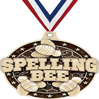 Spelling Medals, 2" Gold Spelling Bee Medal Award with Free Custom Engraving 10 Pack Prime