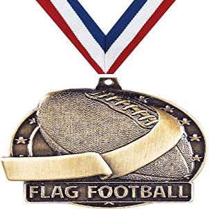 Flag Football Medals, 2" Gold Flag Football Medal Award with Free Custom Engraving 50 Pack
