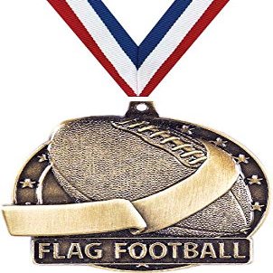 Flag Football Medals, 2" Gold Flag Football Medal Award with Free Custom Engraving 50 Pack
