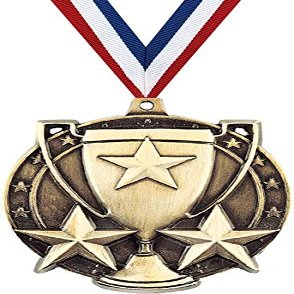 Achievement Medals, 2" Gold Star Cup Recognition Medal Award with Free Custom Engraving 20 Pack