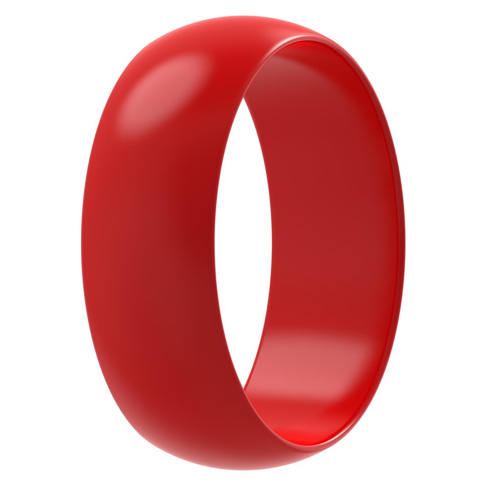 ThunderFit Silicone Wedding Ring for Men - Rubber Engagement Band - Width 8.0mm Thickness 2.0mm (Red, 6-6.5 (16.90mm)