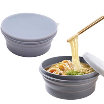 IYYI Silicone Collapsible Bowl With Lid 800ML - Folding Travel Container for Camping, Hiking - Heat Resistant ME.FAM Expandable Bowl (2Pack-Grey)