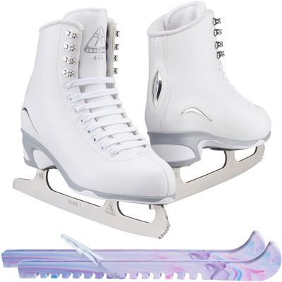 Jackson Ultima White Figure Ice Skates for Women/Adult 10 Bundle with Guardog Berry Blend Swirlz Skate Guards