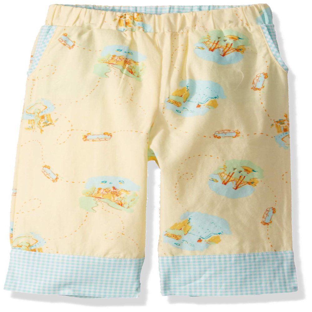 MUNKI MUNKI Toddler Girl's Woven Capri Pant Contrasting Trim Pants, Roadtrip Pale Yellow Blue, 2T/3T