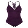Firpearl Women's V Neck Push Up One Piece Swimsuits Braid Macrame Ruched Tummy Control Swimwear Deep Merlot US14 view 1