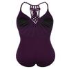 Firpearl Women's V Neck Push Up One Piece Swimsuits Braid Macrame Ruched Tummy Control Swimwear Deep Merlot US14 view 3