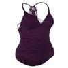 Firpearl Women's V Neck Push Up One Piece Swimsuits Braid Macrame Ruched Tummy Control Swimwear Deep Merlot US14 view 4