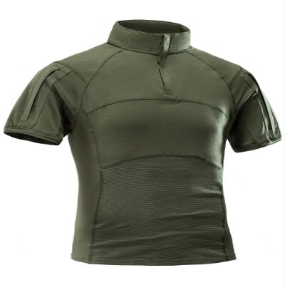 AKARMY Men's Military Short Sleeve T-Shirt, Tactical Cargo Pullover Polo Shirts, Outdoor Camo Shirt with 1/4 Zipper 0312 ArmyGreen