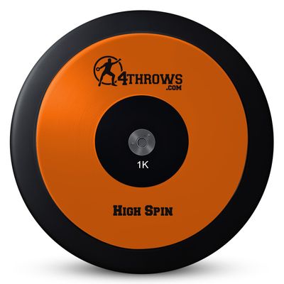 4THROWS High Spin Competition Discus for Track & Field, High School, College, Men & Women 83% Rim Weight, IAAF World Athletics Certified with Free Carry Bag, Neon Orange and Black, 1kg