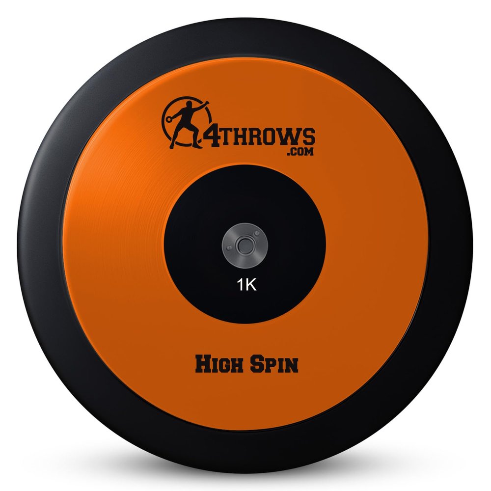 4THROWS High Spin Competition Discus for Track & Field, High School, College, Men & Women 83% Rim Weight, IAAF World Athletics Certified with Free Carry Bag, Neon Orange and Black, 1kg