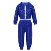 Moily Kids Boys Girls Sequins Hiphop Street Dance Costume Hooded Jacket Top with Pants Modern Latin Jazz Performance Set Shiny Blue 3-4 Years view 1