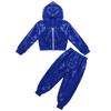 Moily Kids Boys Girls Sequins Hiphop Street Dance Costume Hooded Jacket Top with Pants Modern Latin Jazz Performance Set Shiny Blue 3-4 Years view 3