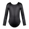 Freebily Girls Metallic One-Piece Dance Bodysuit Long Sleeves Gymnastics Ballet Dance Leotard Unitard Patent Leather Jumpsuit Black 5-6 Years view 1