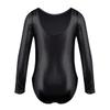 Freebily Girls Metallic One-Piece Dance Bodysuit Long Sleeves Gymnastics Ballet Dance Leotard Unitard Patent Leather Jumpsuit Black 5-6 Years view 2
