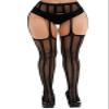 E-Laurels Womens High Waist Patterned Fishnet Tights Suspenders Pantyhose Thigh High Stockings Black (Black_A2) view 1