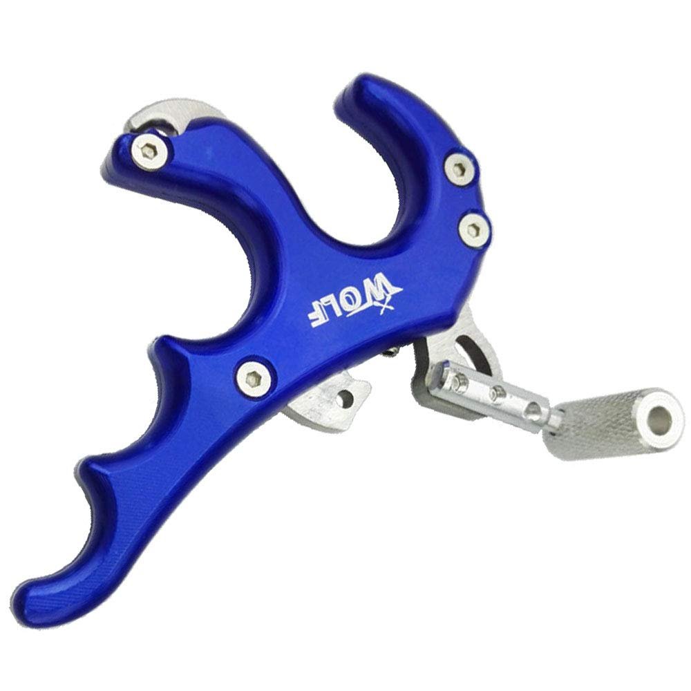 Compound Bow Release Aid Trigger Archery 4 Finger Release Aid Grip Caliper Accessories for Outdoor Hunting (Blue)
