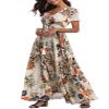 1stvital Women's Floral Maxi Dresses Boho Summer Beach Dress Short Sleeve Button Up Split Party Dress, M view 3