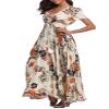 1stvital Women's Floral Maxi Dresses Boho Summer Beach Dress Short Sleeve Button Up Split Party Dress, M view 4