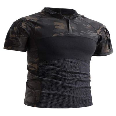 AKARMY Men's Military Short Sleeve T-Shirt, Tactical Cargo Pullover Polo Shirts, Outdoor Camo Shirt with 1/4 Zipper 0312 Dark CP